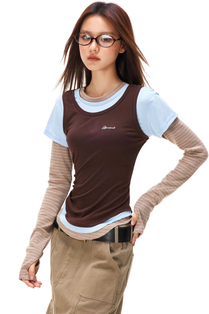 Striped Patchwork Layered Top