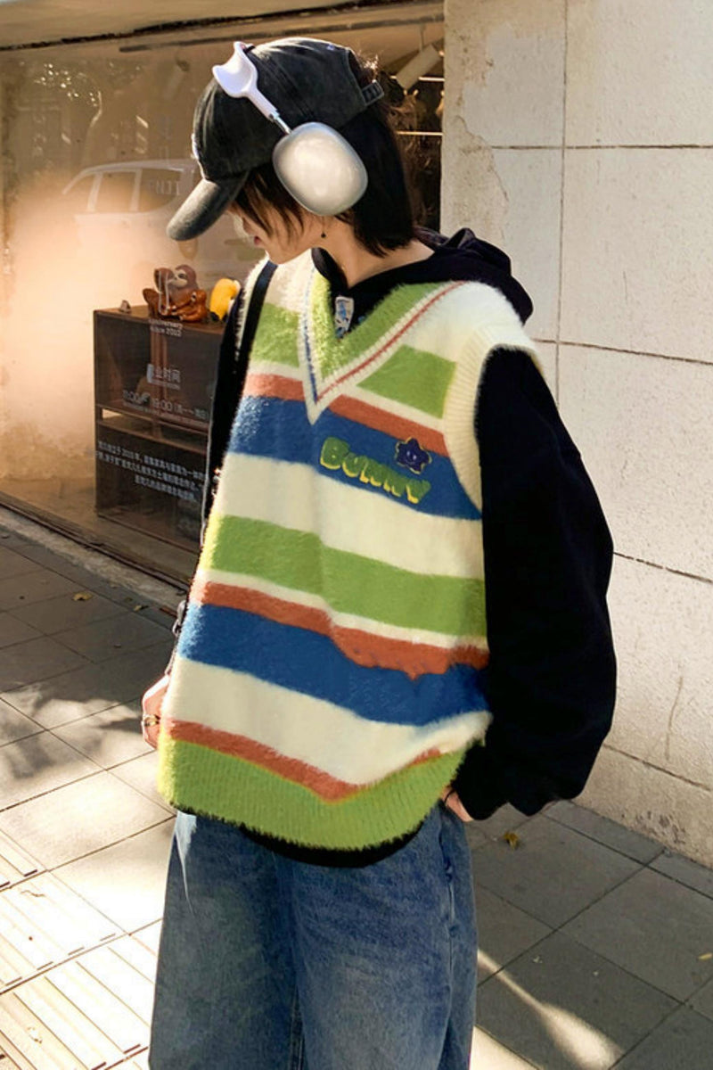 Color Block Striped Knit Vest