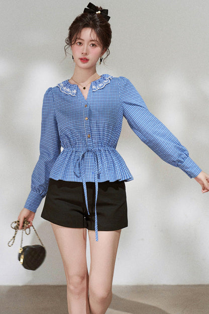 Plaid Doll Collar Blouse