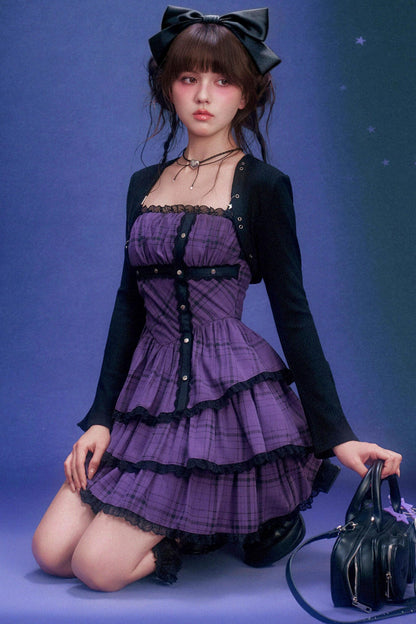 Plaid Strapless Dress + Cardigan