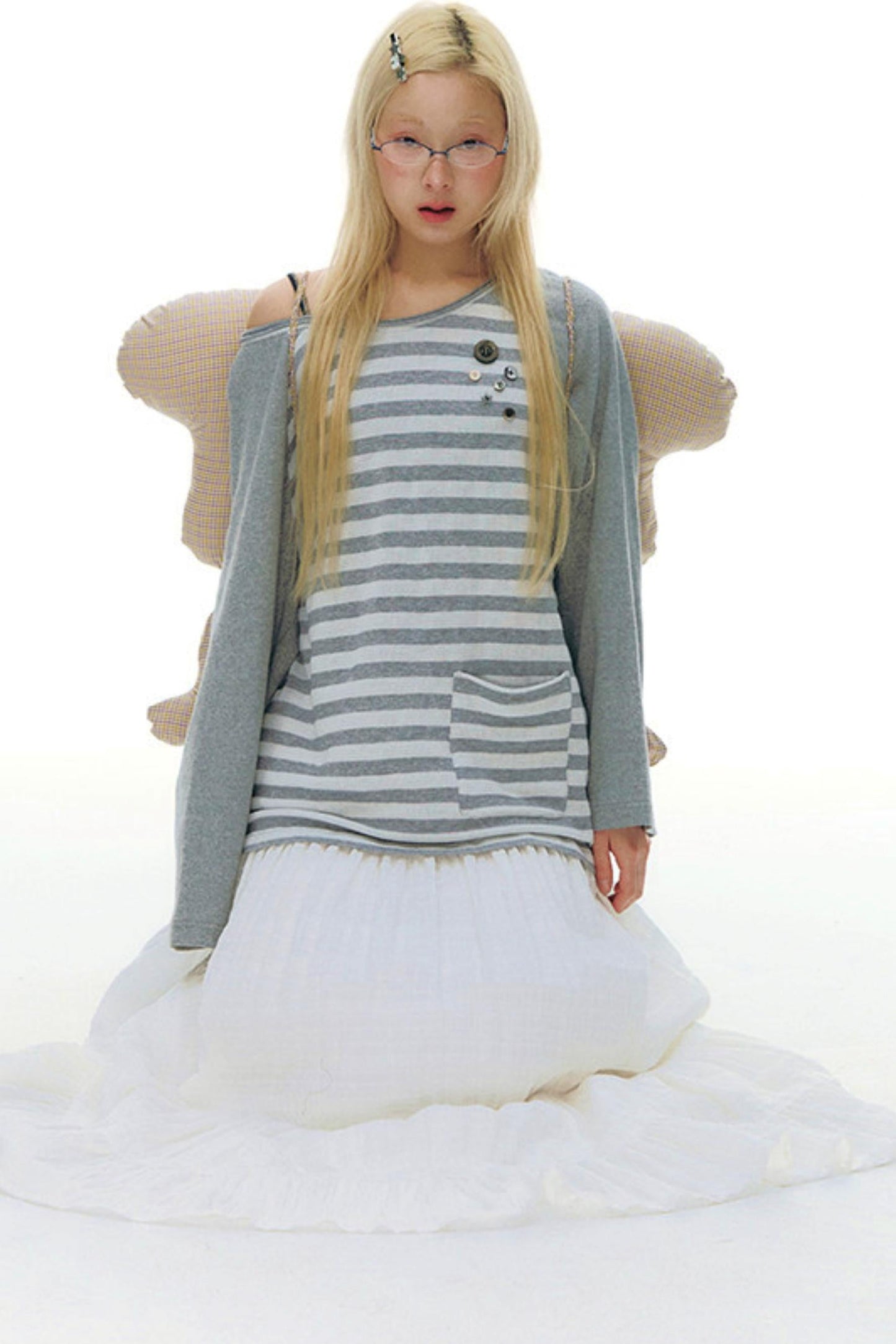 Button Striped Off-shoulder Top
