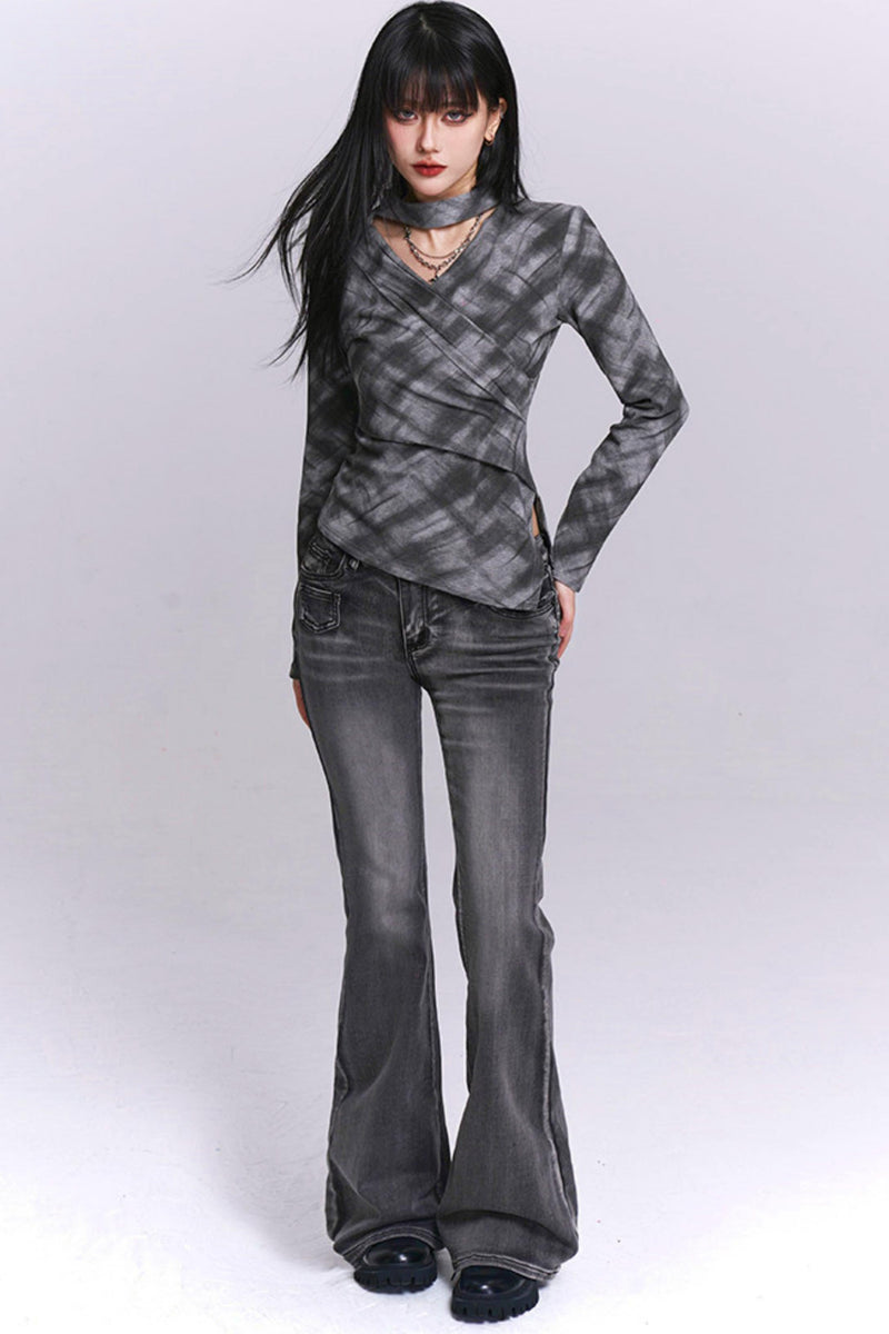 Ghost League Gray Plaid Top