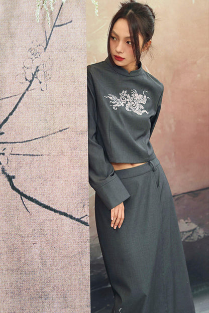 Dragon Embroidery Blazer Top