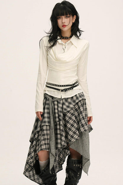 Drape Cowl Neck Layered Shirt