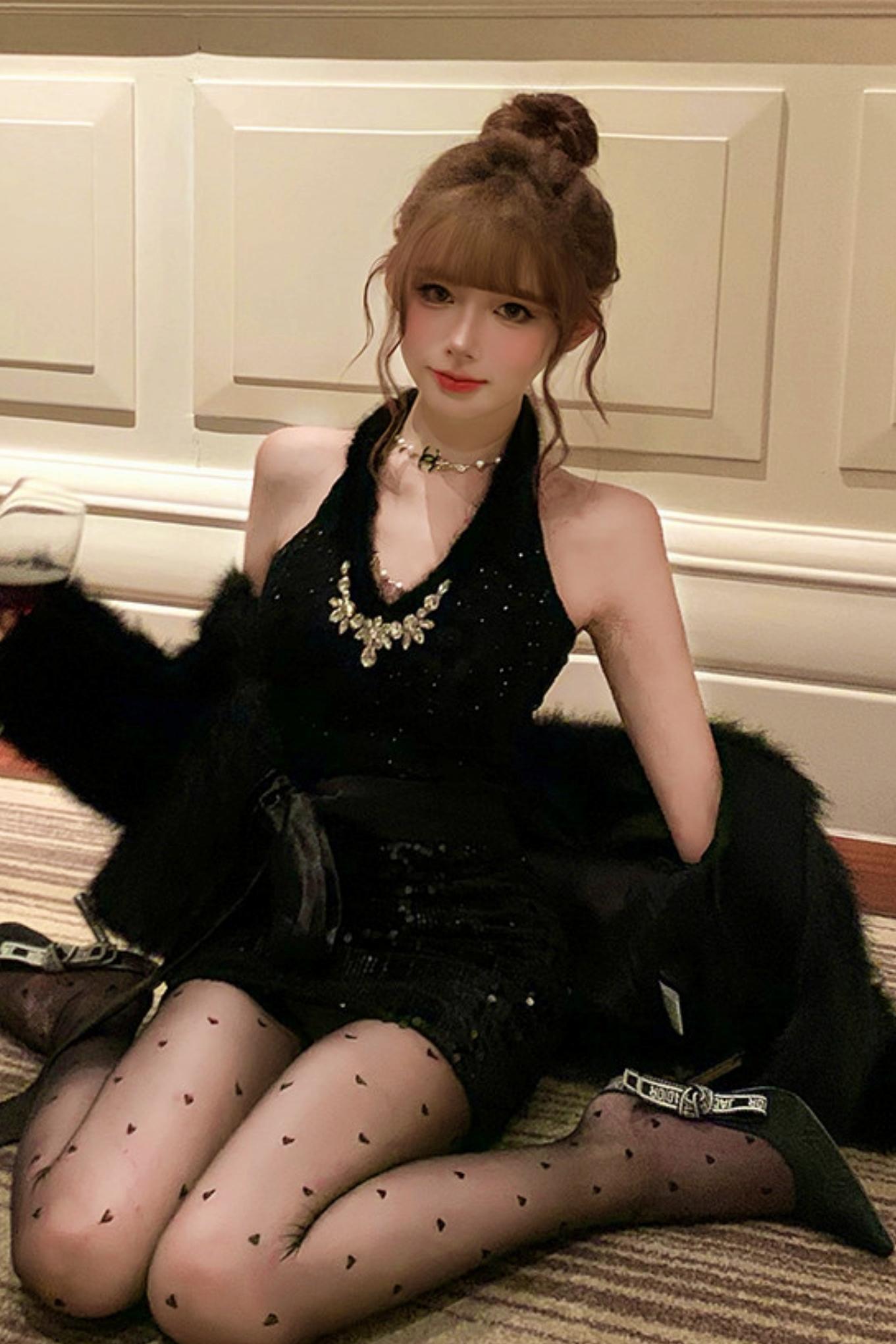 French Style Tight Dress + Fur Coat