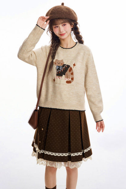 Cat Jacquard Color Block Sweater