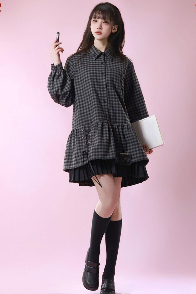 Dark Retro Sweet Plaid Dress