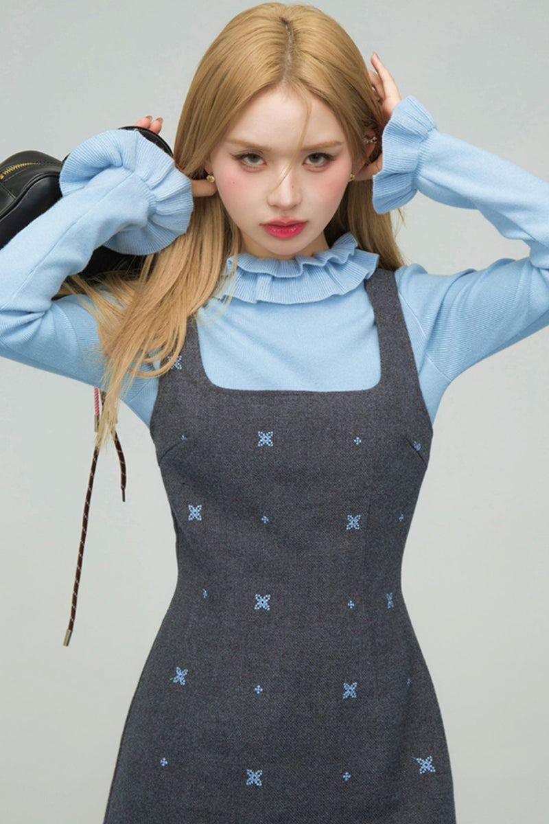 Star Blue Embroidered Cami Soul Dress