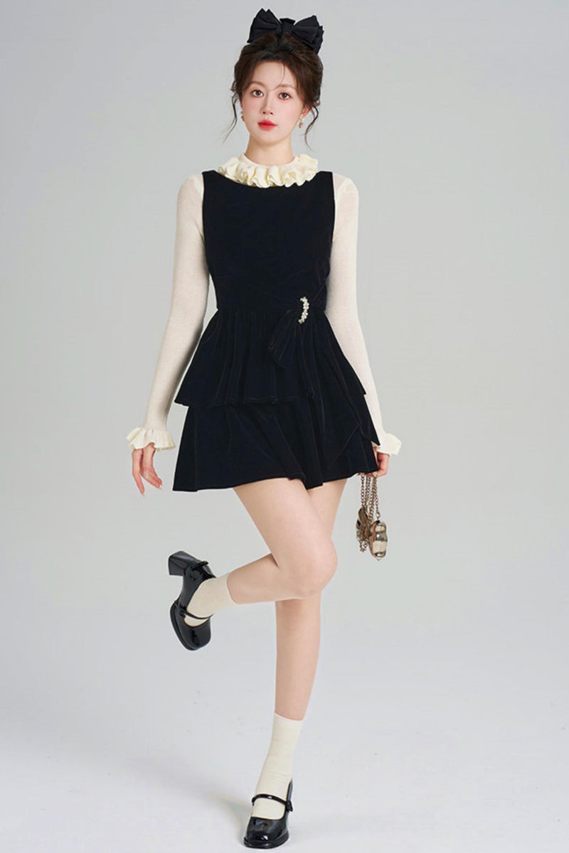 Black Velvet Tiered Dress + Top