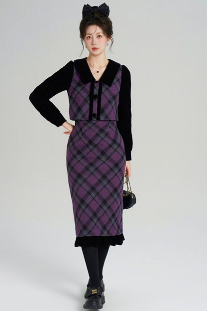 Velvet Patchwork Plaid Dress