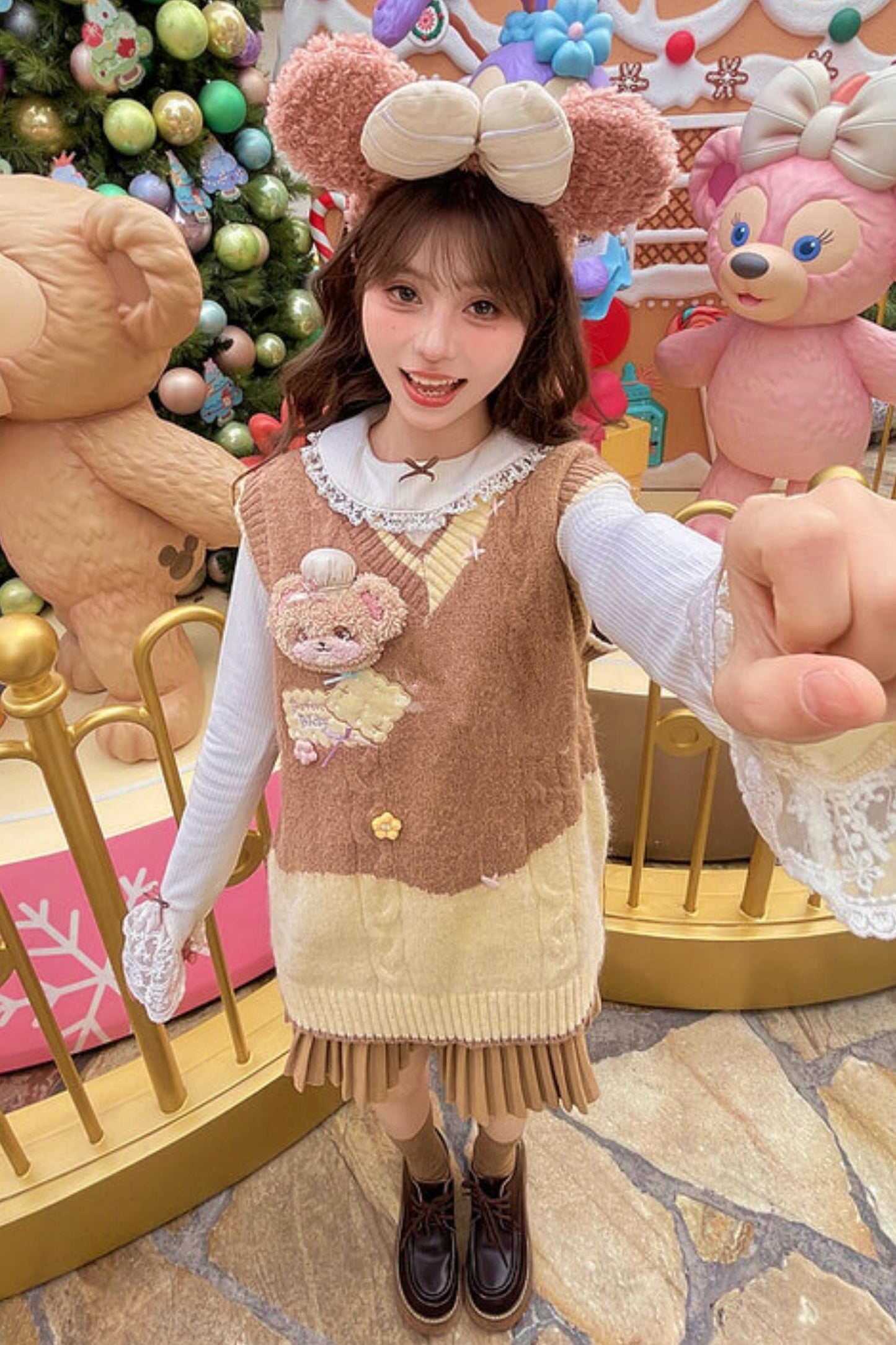 Sweet Bear Embroidered Knitted Vest + Cardigan