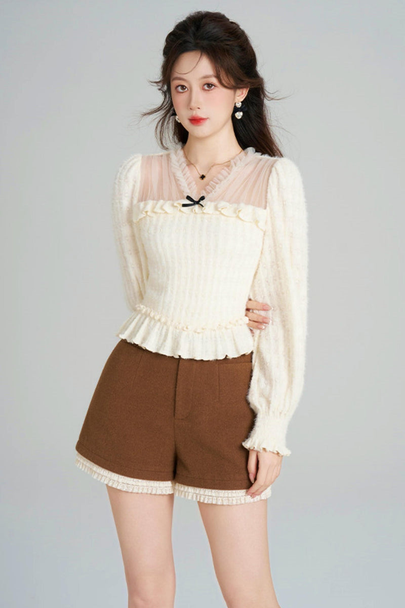 Unique Plush V-neck Blouse