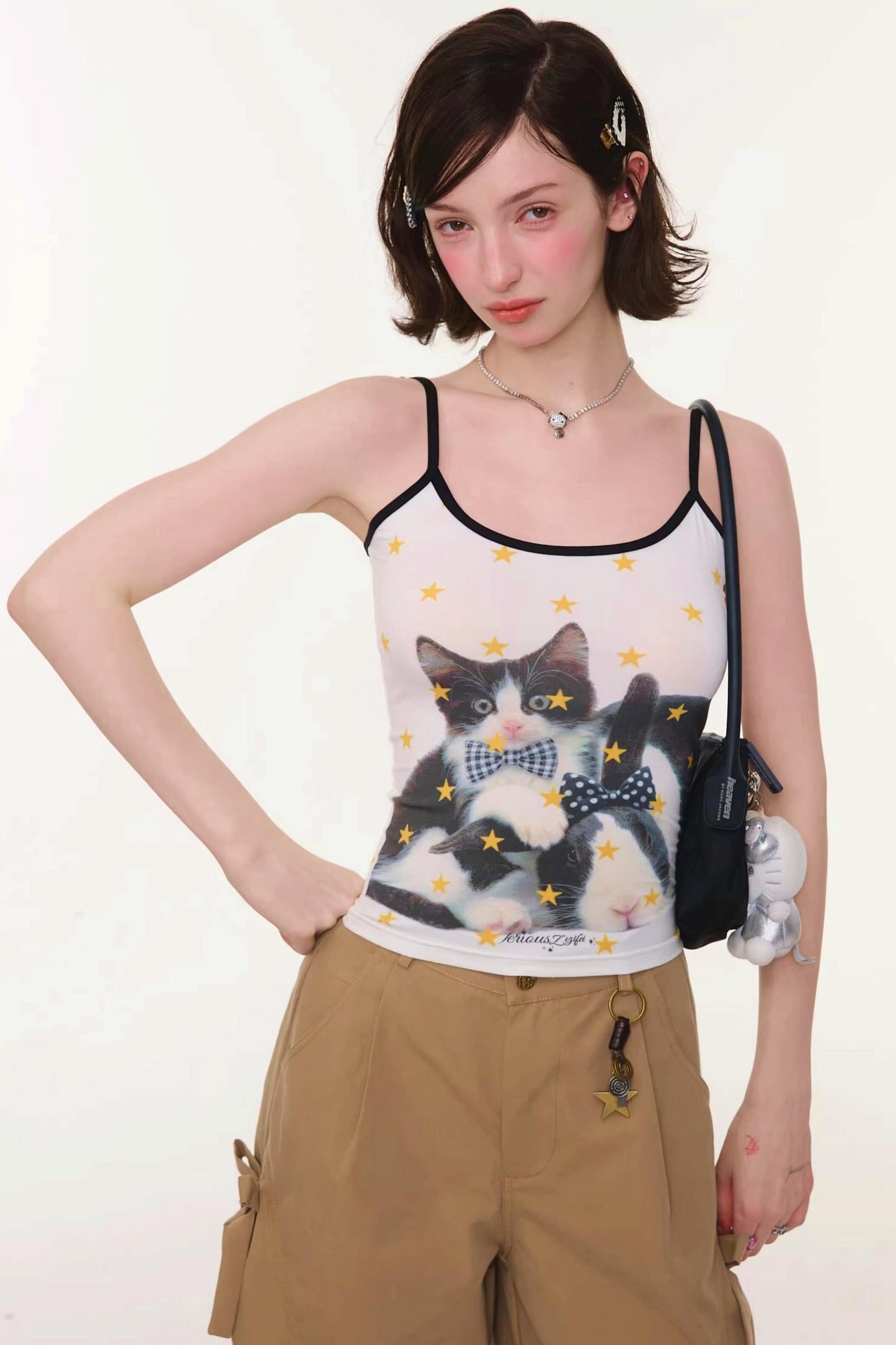 Bow Tie Cat Print Camisole