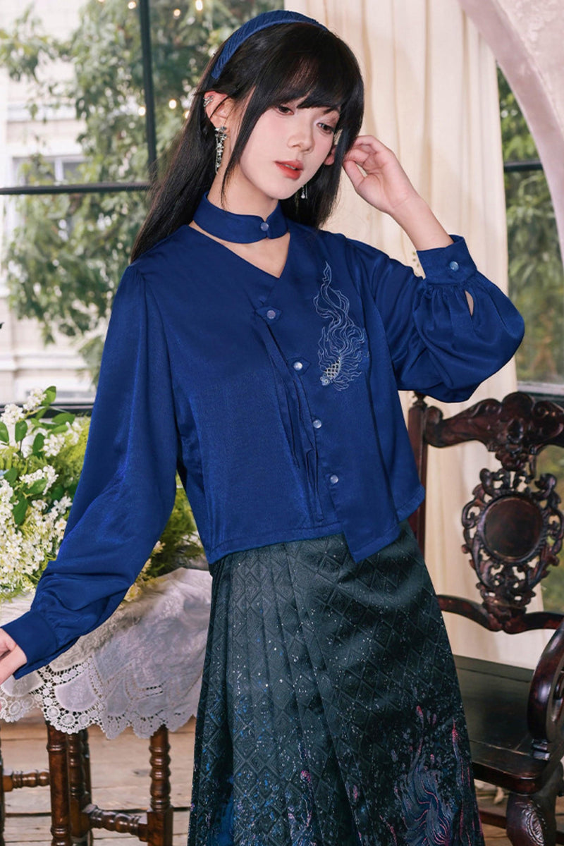 Embroidered Lantern Sleeve Blouse