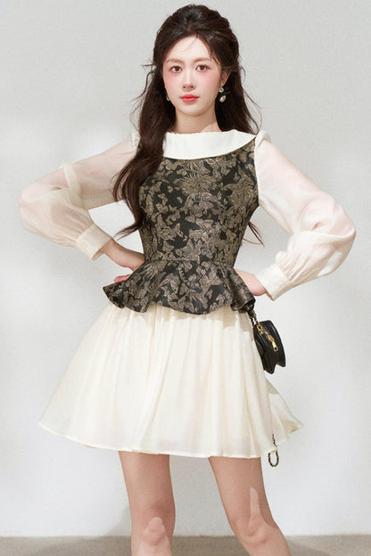 Retro French Style Long Sleeve Dress