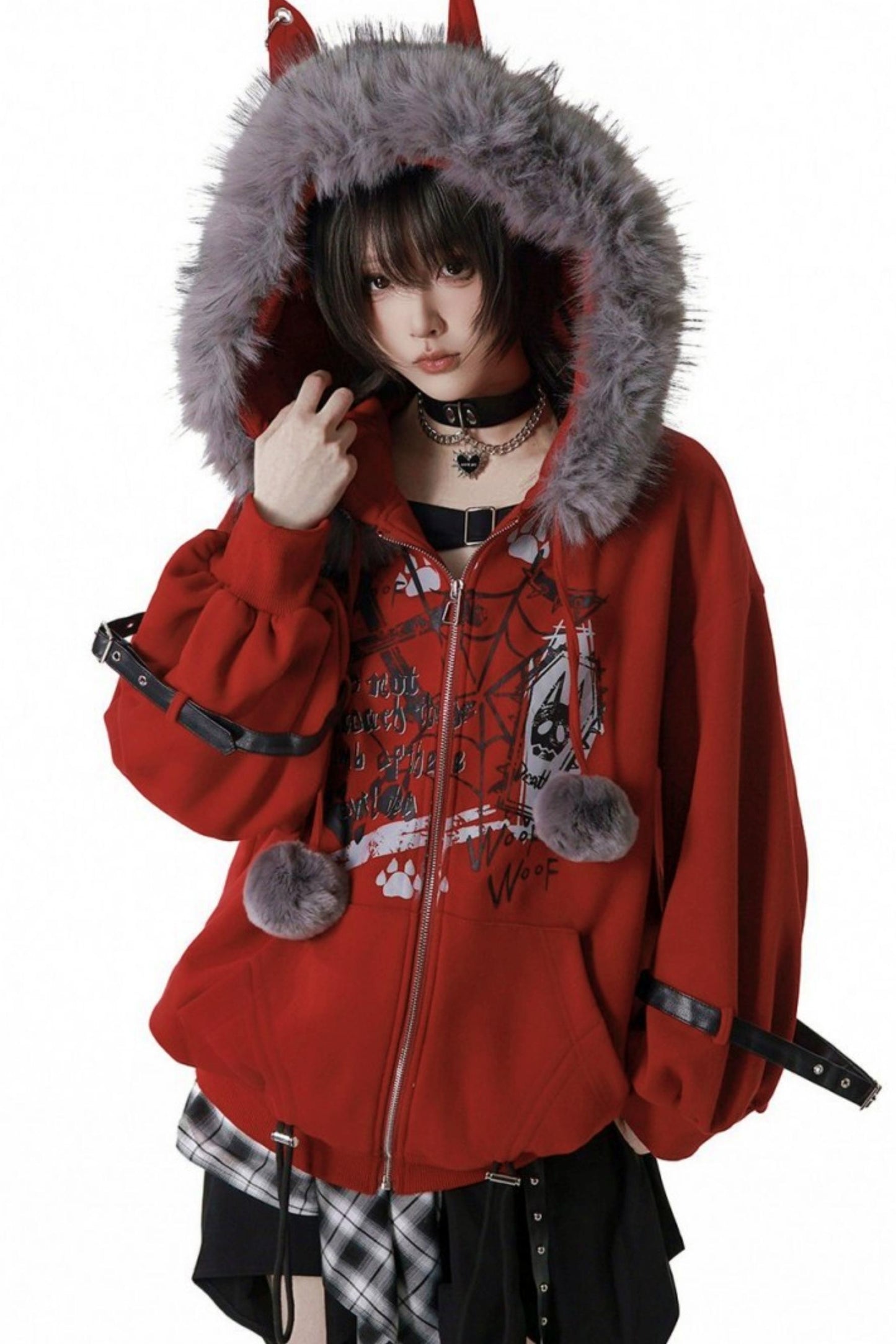 Red Fleece Jacket + Top + Skirt + Accessories