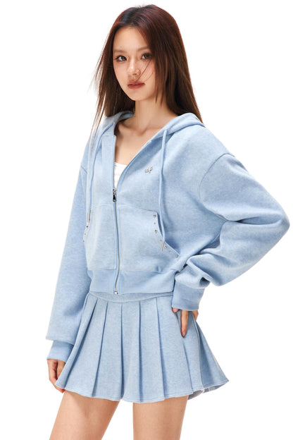 Zip-up Hoodie + Pleated Skirt