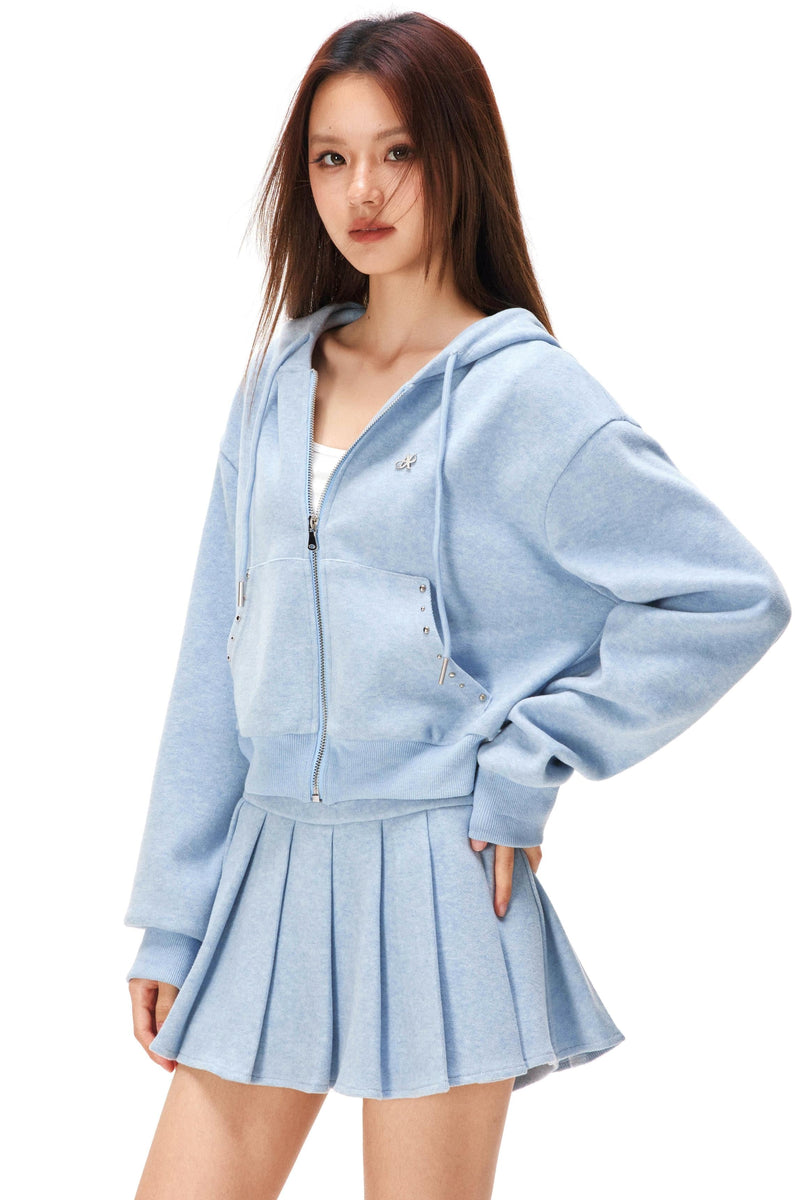 Zip-up Hoodie + Pleated Skirt