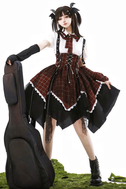 Gothic Academy Idol Lolita Strap Skirt + Shirt + Sleeves