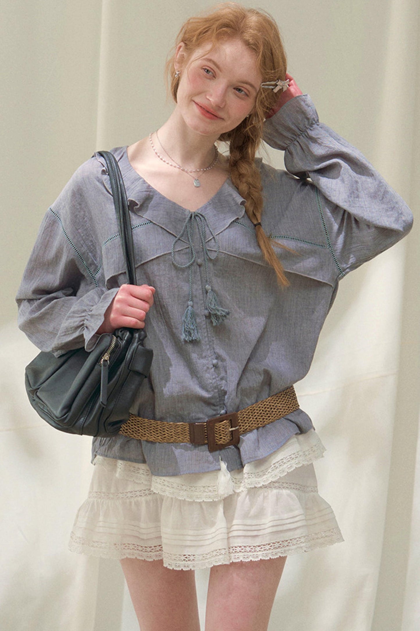 Ruffled V-neck Blouse