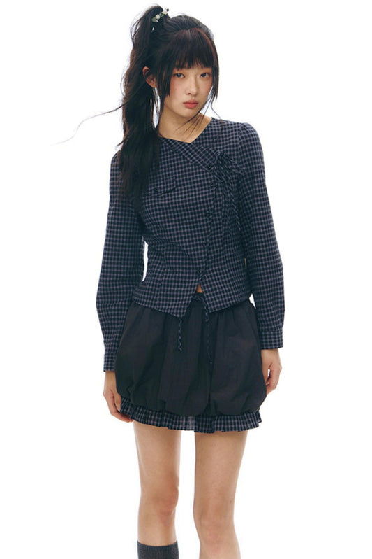 Y2k Small Checkered Shirt + Skirt