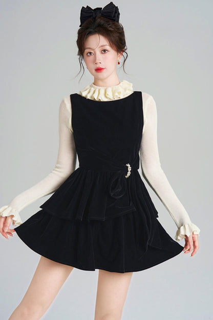 Black Velvet Tiered Dress + Top