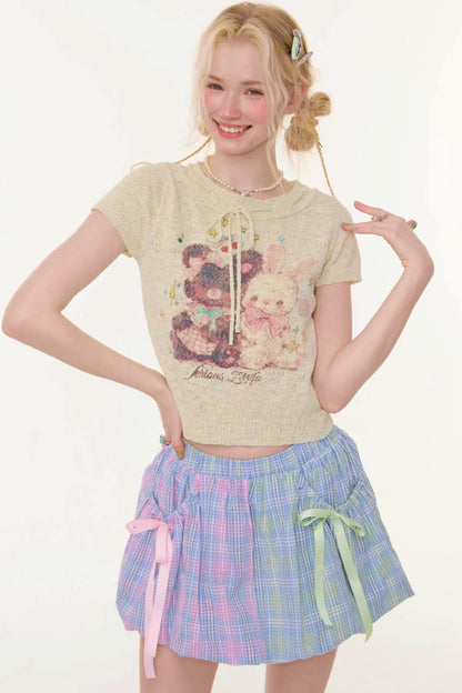 Retro Light Green Print Top