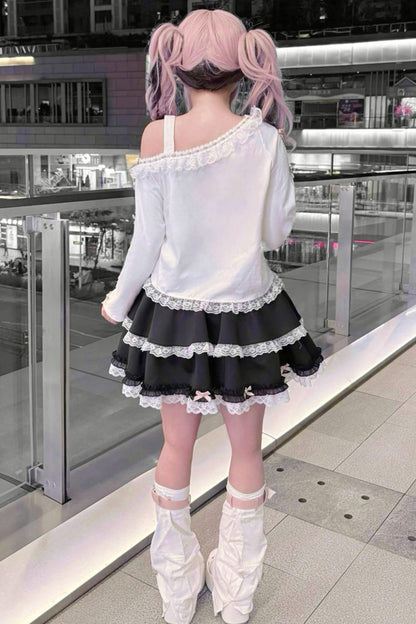 Bear Angel One-shoulder Top + Tiered Skirt