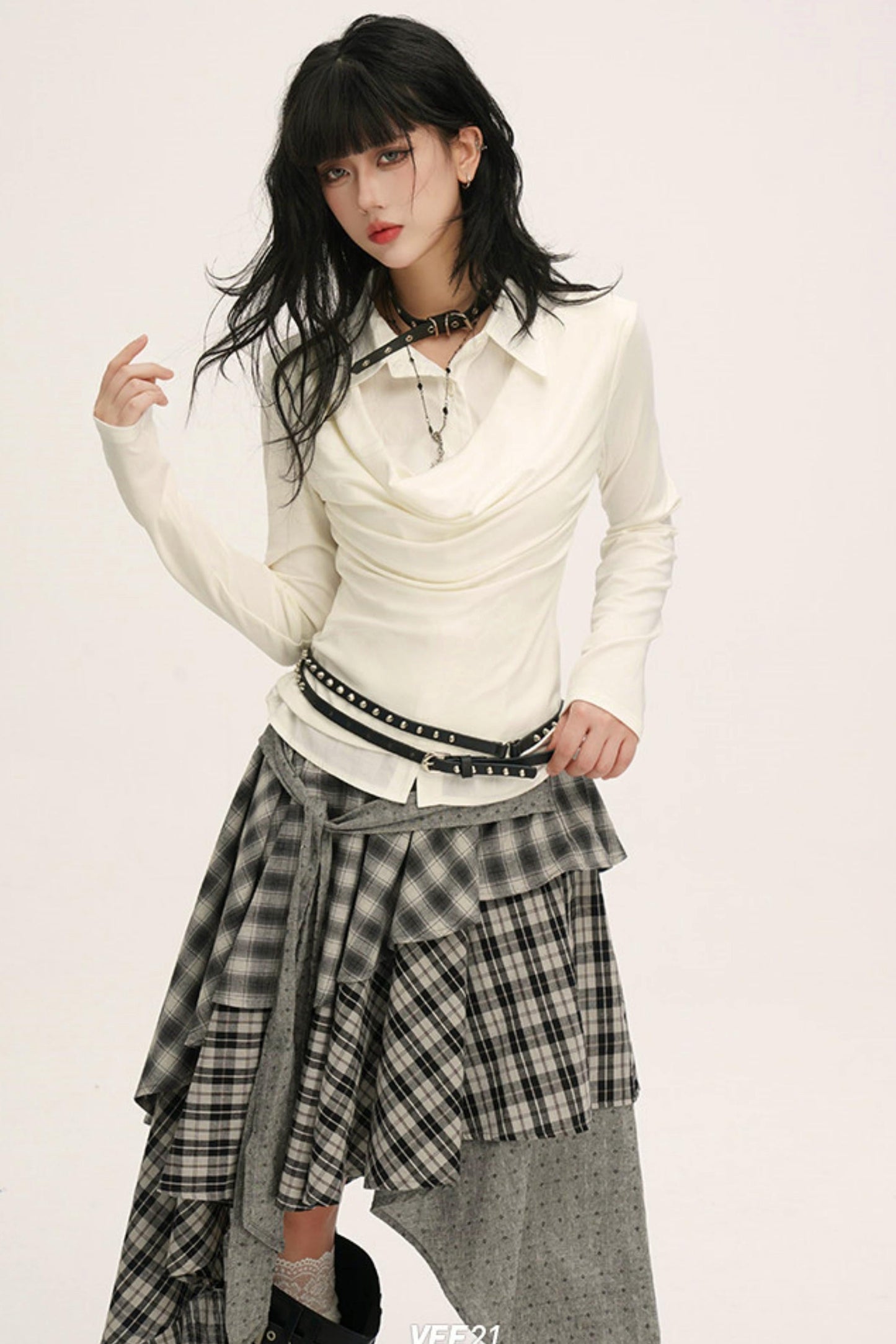 Drape Cowl Neck Layered Shirt