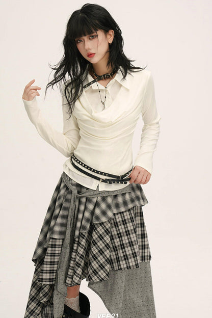 Drape Cowl Neck Layered Shirt