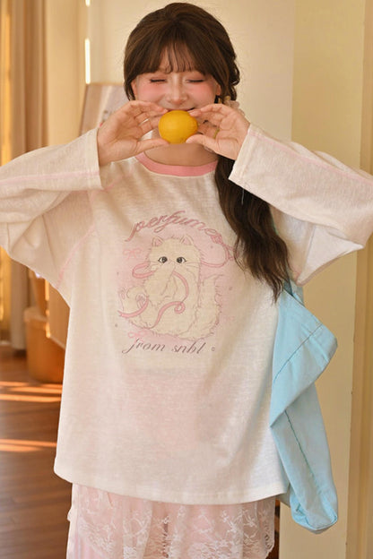 Sweet Cat Print Top