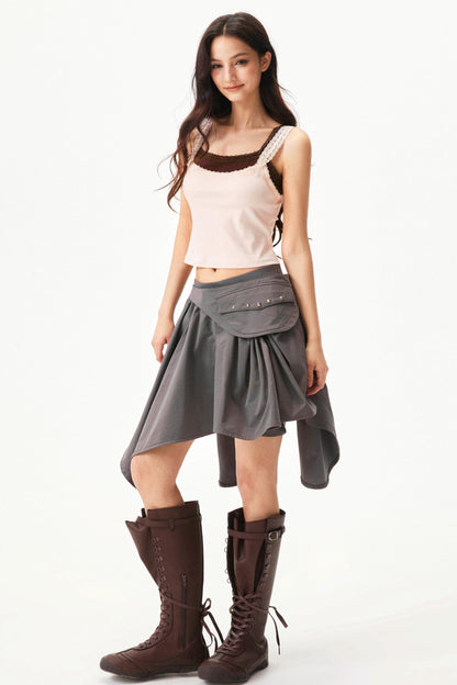 Star Print Lace Trim Tank Top