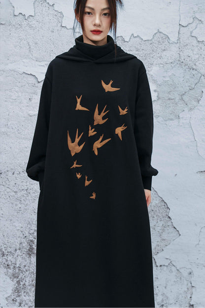 Chinese-style Fleece Lined Hooded Dress