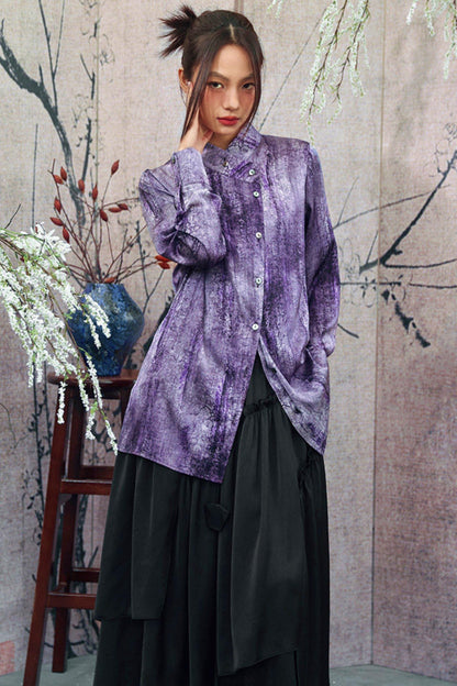 Satin Retro Stand Collar Top