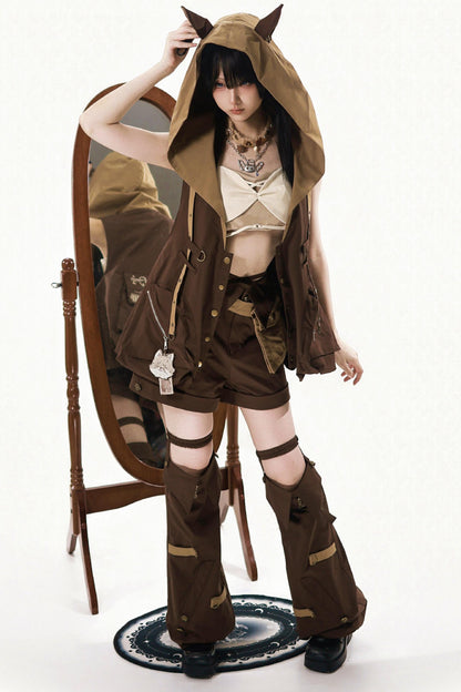 Cyberpunk Lolita Top + Shorts + Outerwear + Leg Accessories + Waist Pouch