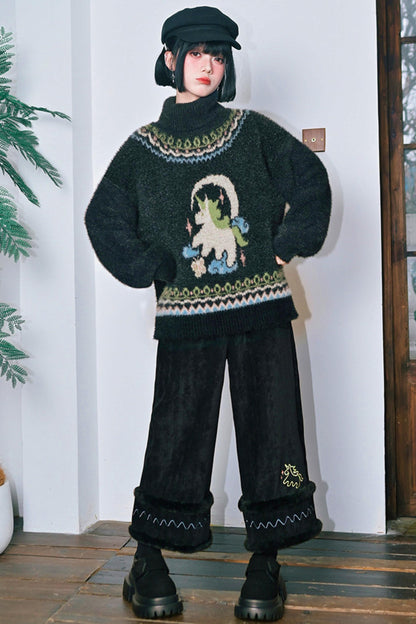 Four Pop Faux Fur Jacquard Sweater