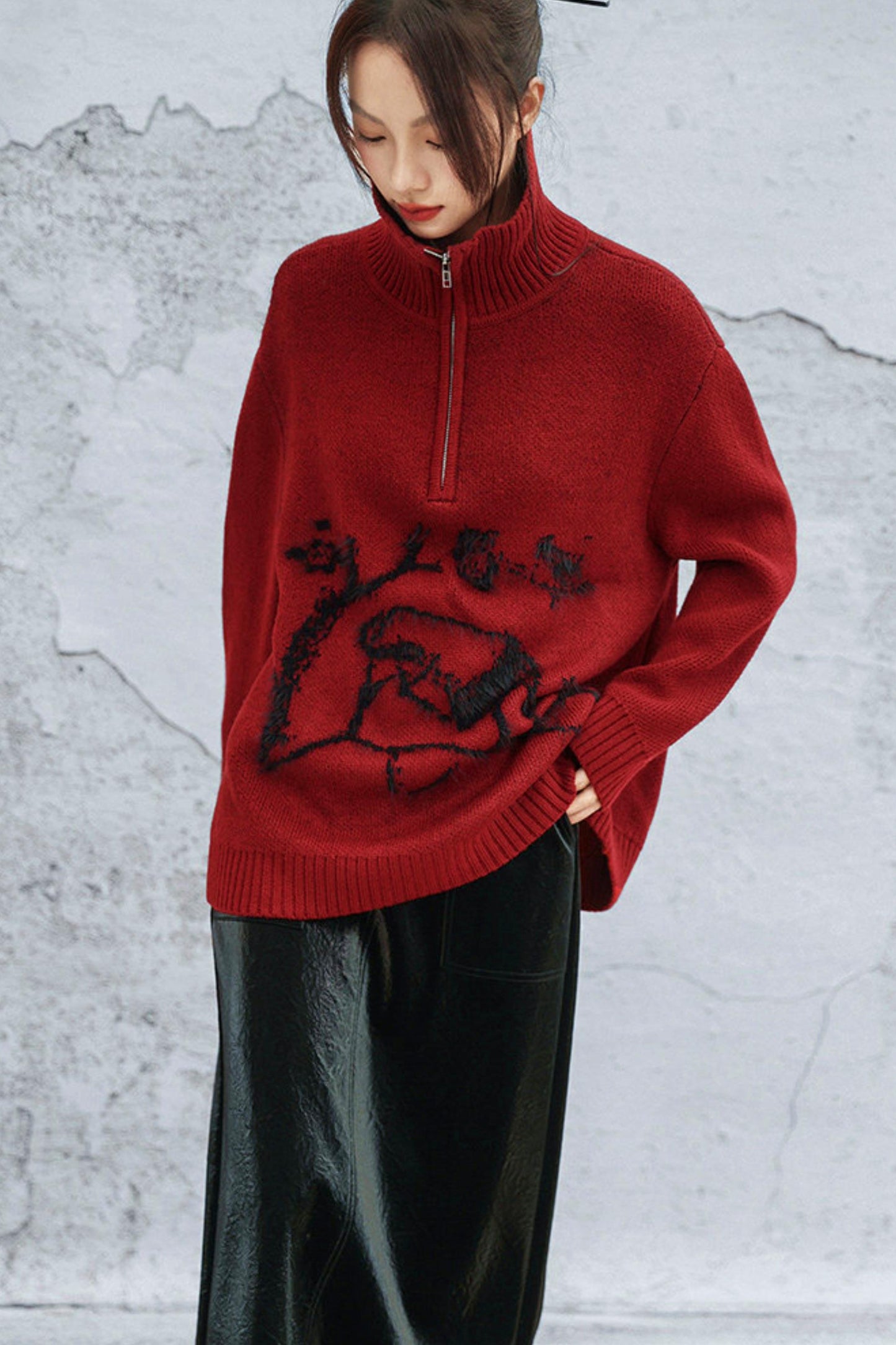 Maroon Zipper Sweater