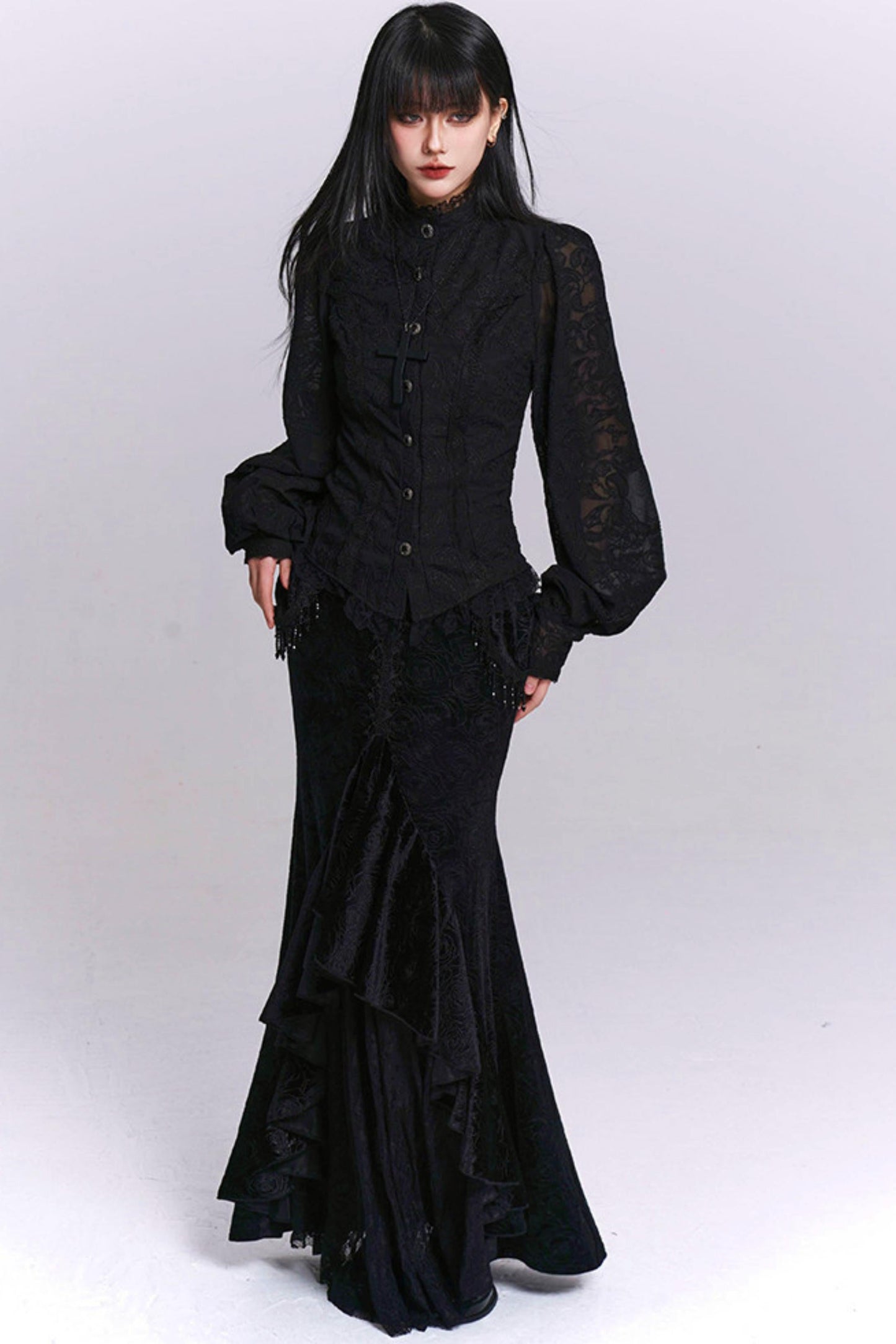 Dark Jacquard Gothic Blouse