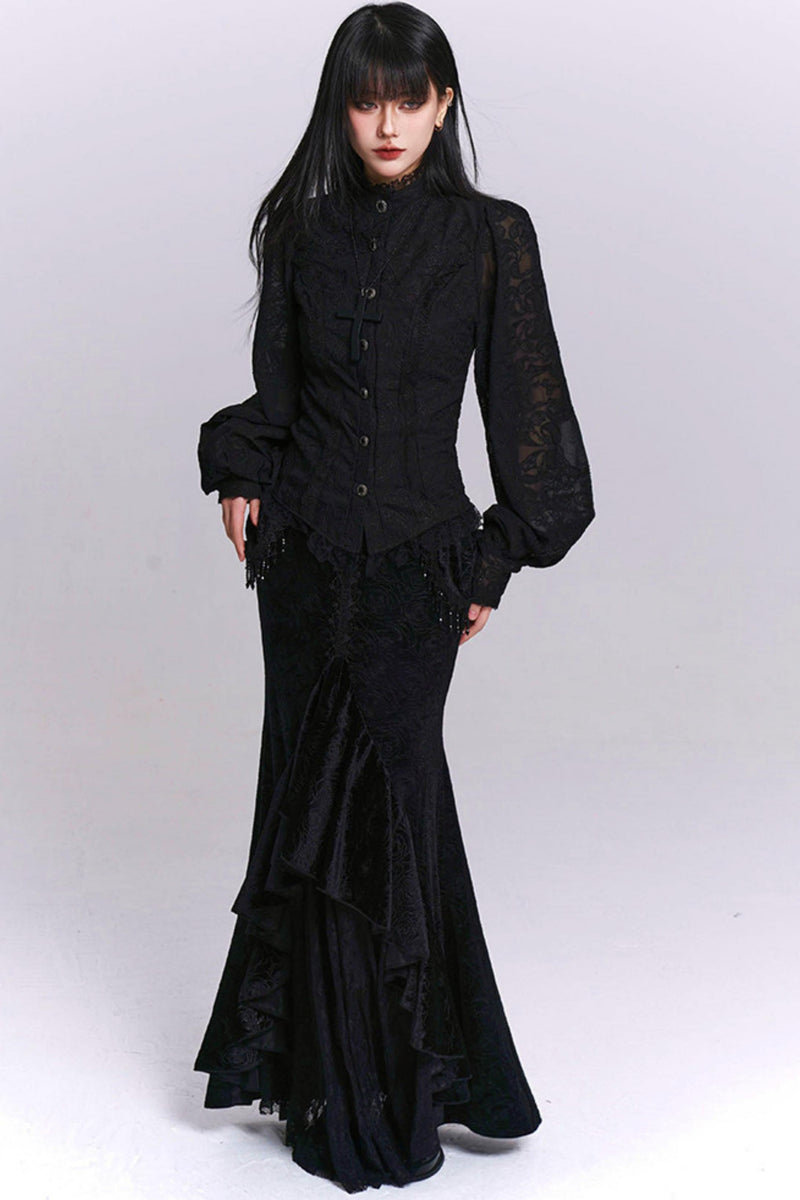 Dark Jacquard Gothic Blouse