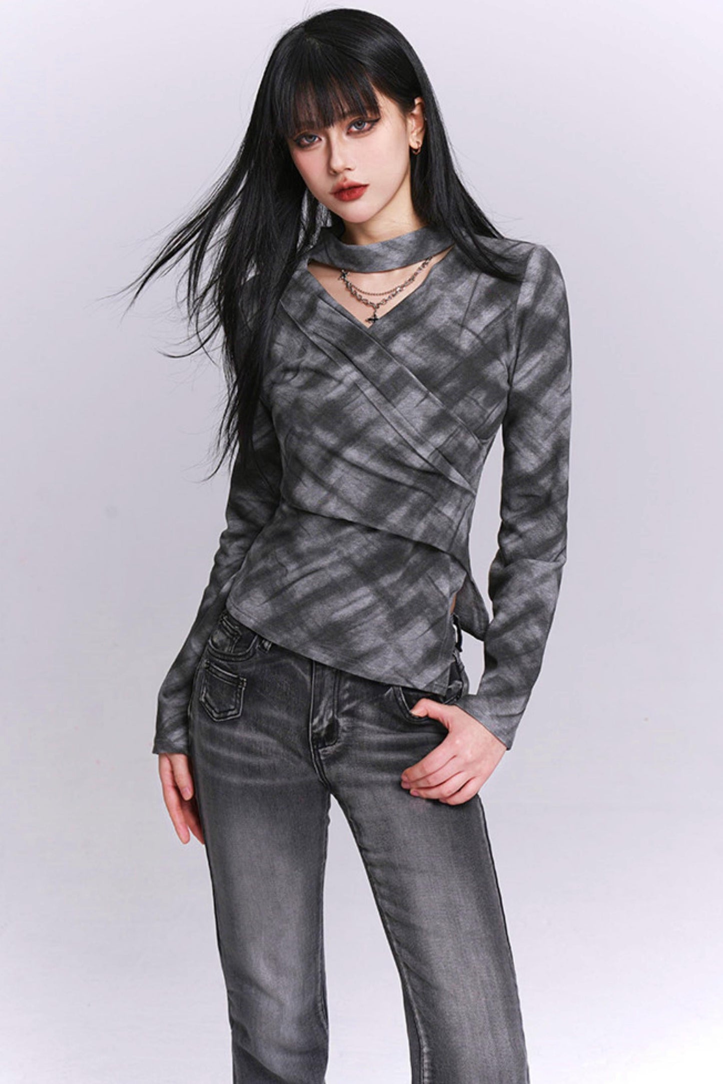 Ghost League Gray Plaid Top