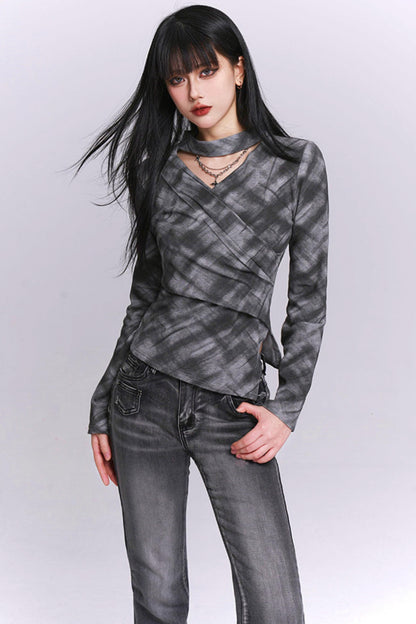 Ghost League Gray Plaid Top