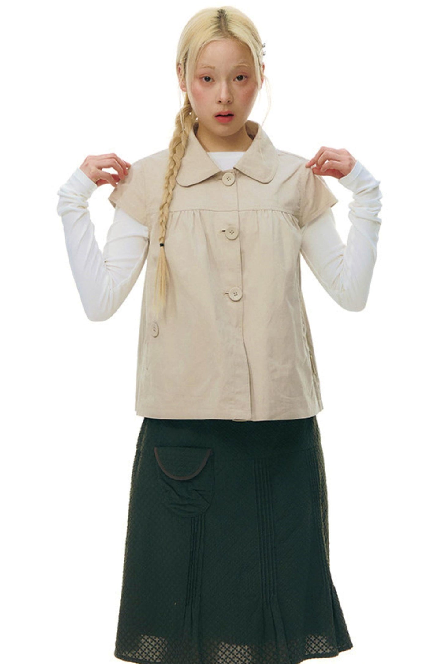 Doll Collar Flutter Sleeve Top