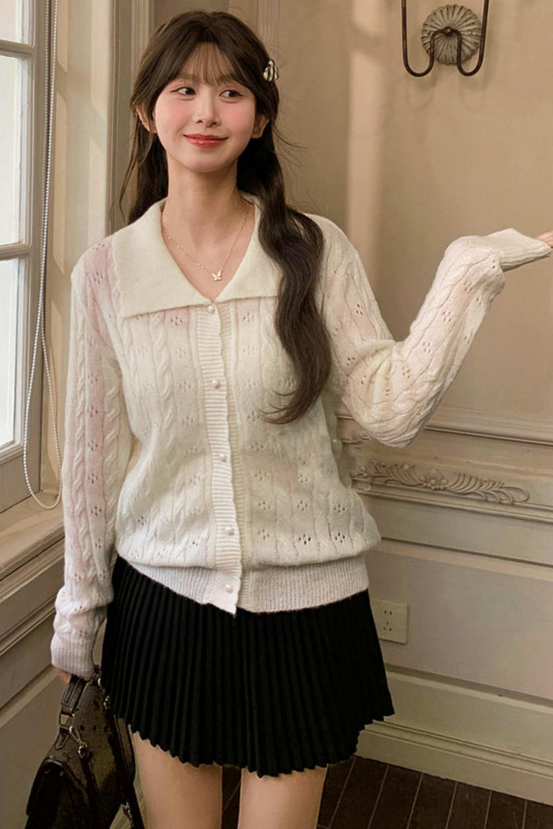Sweet Girly Hollow Knit Cardigan