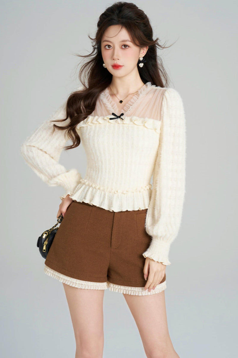 Unique Plush V-neck Blouse