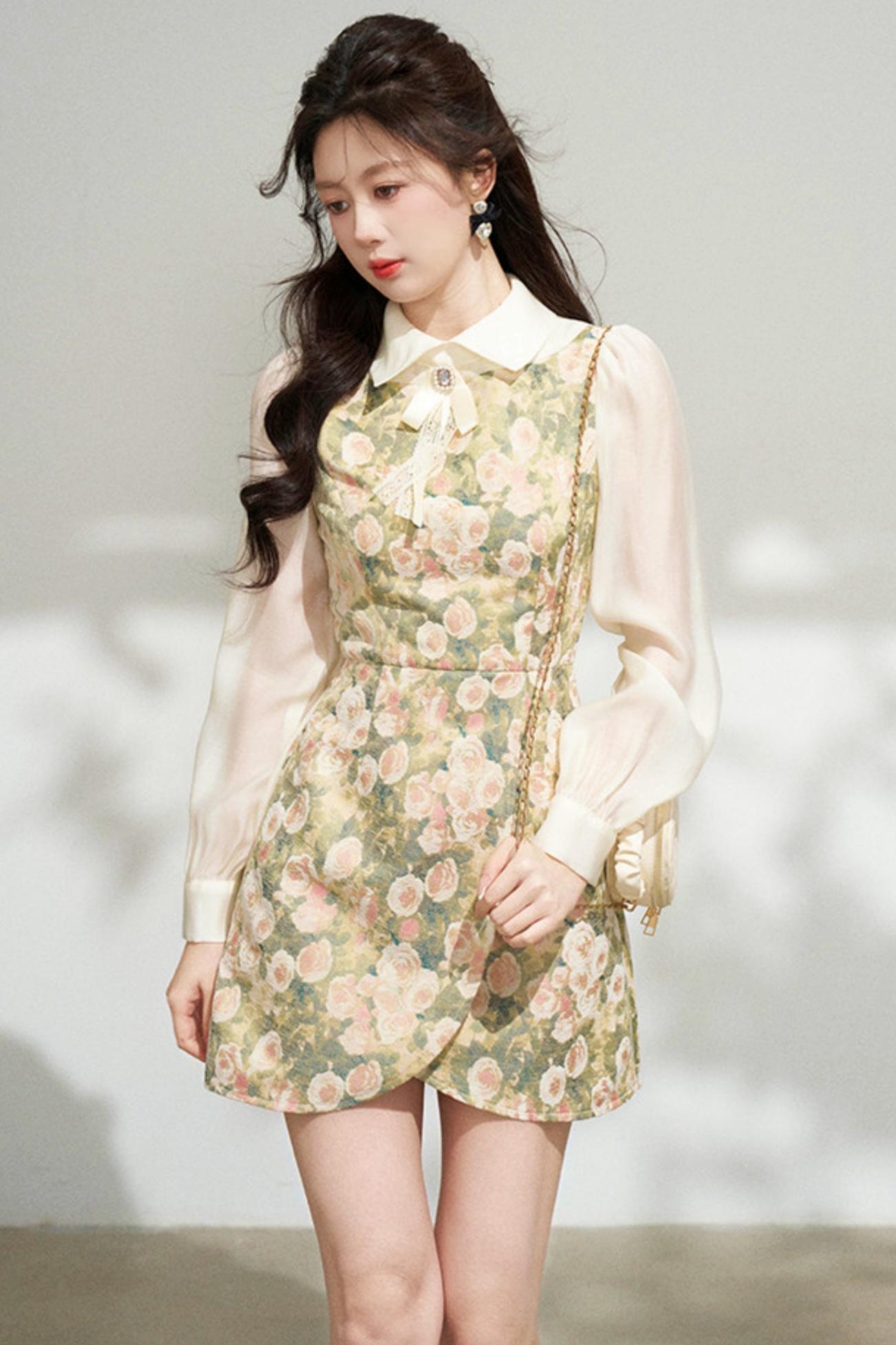 Retro Flower Patchwork Jacquard Dress