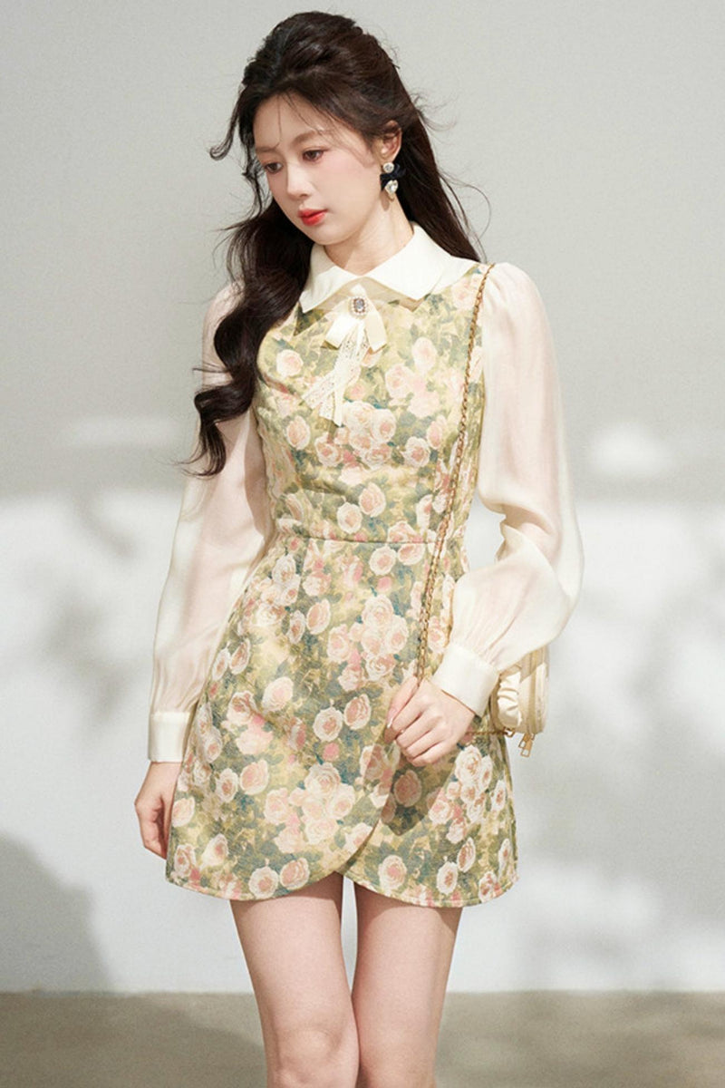 Retro Flower Patchwork Jacquard Dress
