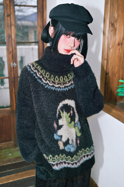 Four Pop Faux Fur Jacquard Sweater