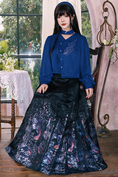 Embroidered Lantern Sleeve Blouse