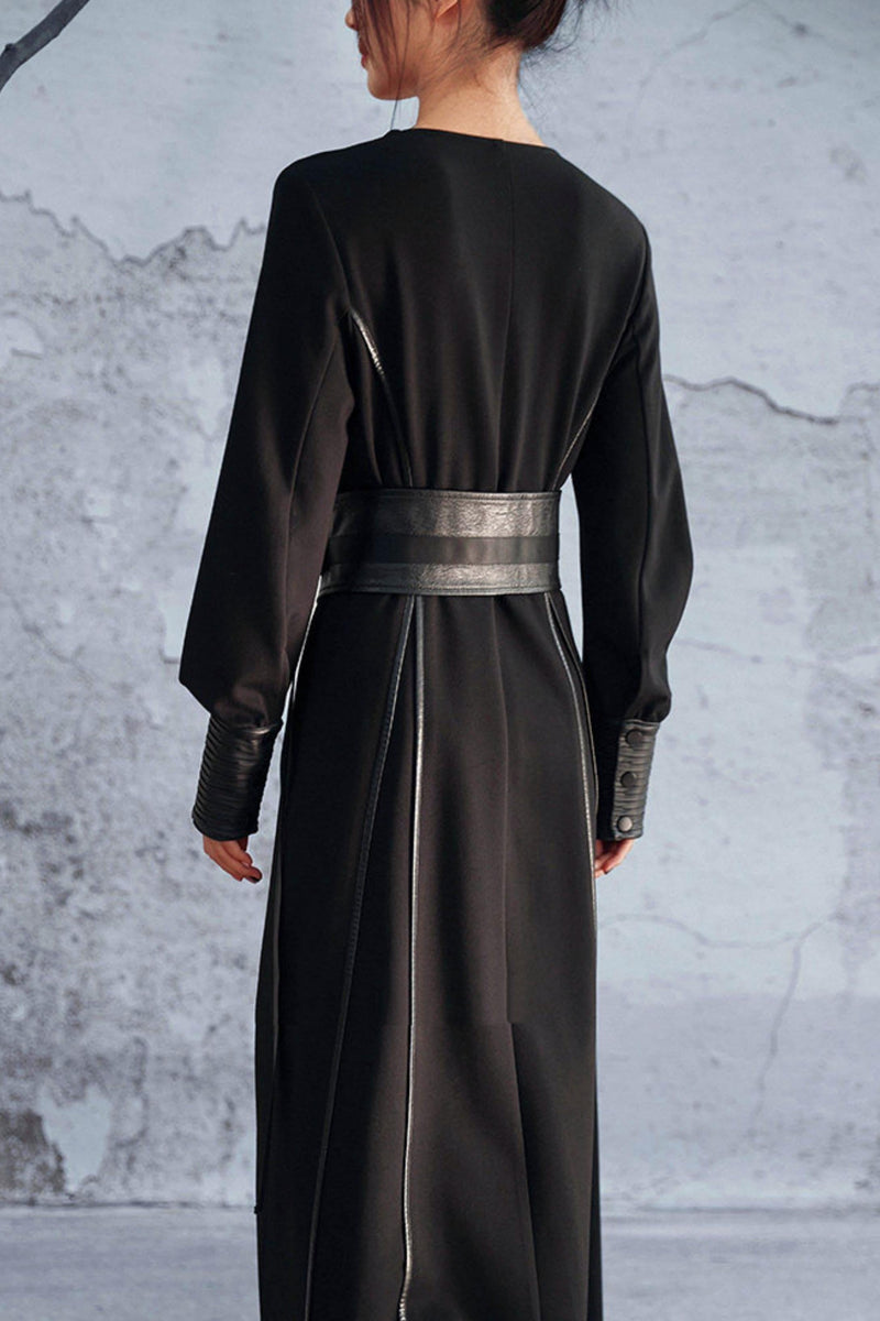 Knitted Leather Patchwork Dress