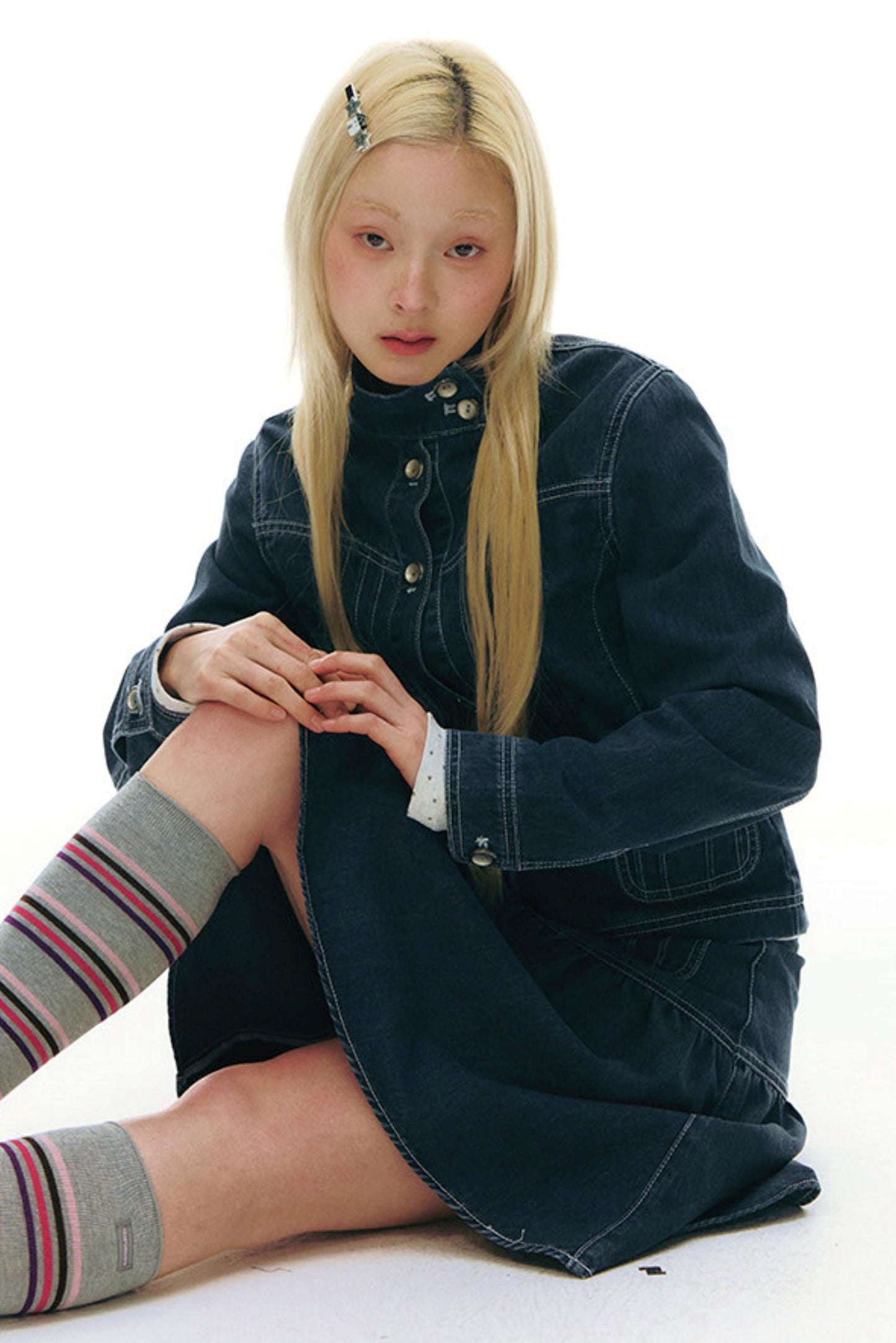 Pleated Denim Jacket + Skirt